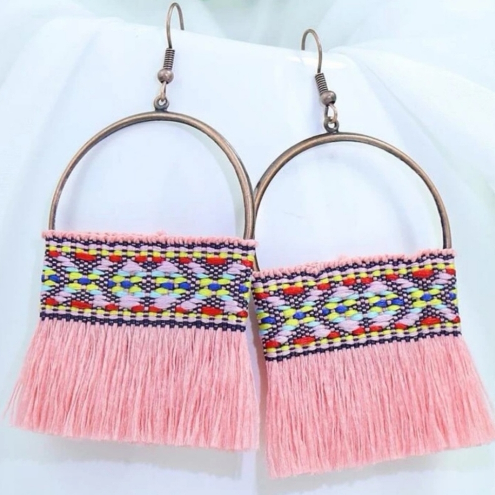 NEW! Bohemian Aztec Pink Fringe Earrings